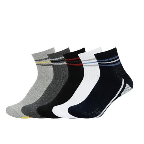 Balenzia Men's Cushioned High Ankle Sports Socks- Pack of 3 and 5 (Black, Navy, White, Light Grey, Dark Grey)