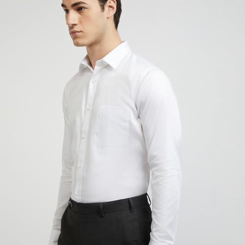 Image of Raymond Men Cotton Slim Fit Solid Pattern Semi Cut Away Collar Formal Shirt