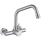 ONECE Grifo Cocina en la Pared con 2 Modos, Grifería para Fregadero con Caño Giratorio, Mezclador Monomando Rotación de 360°, Acero Inoxidable 304, Aireador Extraíble