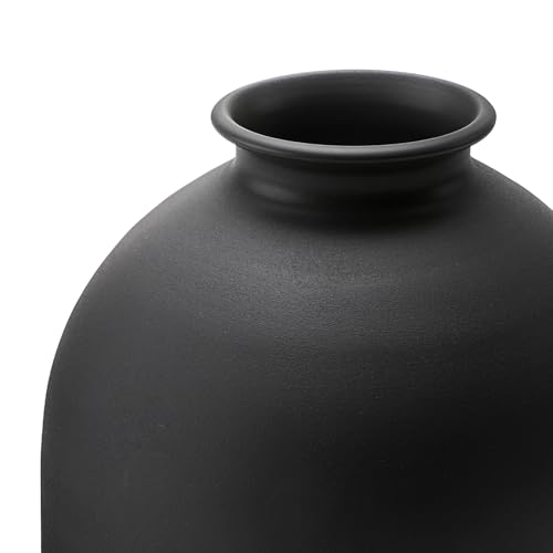 Image of Goaste 8.7 Inch Matte Black Metal Vase, Wabi Sabi Iron Frosted Flower Vase for Pampas Grass, Minimalist Boho Decorative Vase for Table Centerpieces Home Living Room Wedding Office Decor