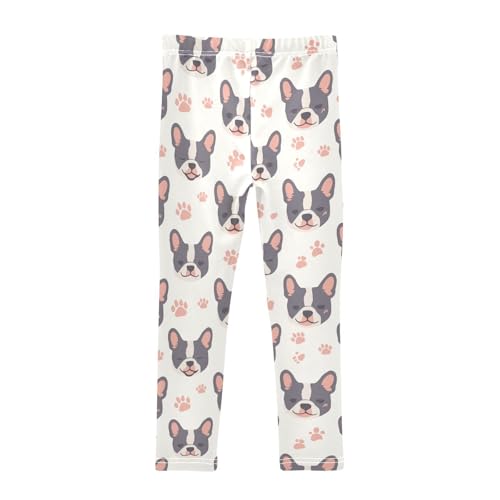 Wusikd French Bulldog Girls' Leggings Toddler Doodles Footprint Kids Yoga Pants Dance Active Tights 4T2