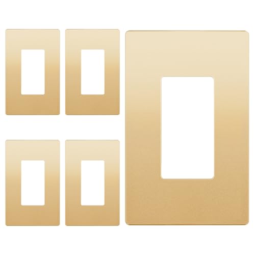 Image of LIDER Decorator Switch Cover, Screwless Wall Plate, Mid-Size 1-Gang 4.88 inch x 3.11 inch, LSWP-31M-GD5P, UL Listed, Thermoplastic, Matte Gold, 5-Pack