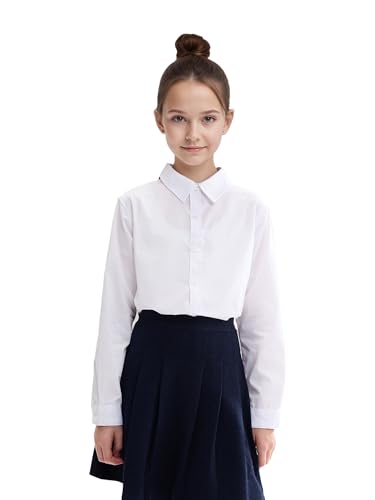 solomate Girls Long Sleeve Button Down Shirts White Uniform Blouse School Top Formal Collared Outfits for Kids White 10 Years