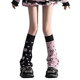 ZONEBEST Reversible Knitted Leg Warmers with Butterfly Bows Pattern for Girl's Aesthetic Flared Boot Covers Footless Socks, Love Bow, Recommended for ages 3-13