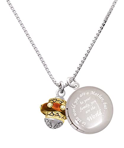 Delight Jewelry Goldtone Translucent Brown Center with Clear Crystals Spinner - To the World You are a Mother Locket Necklace, 18"+1"