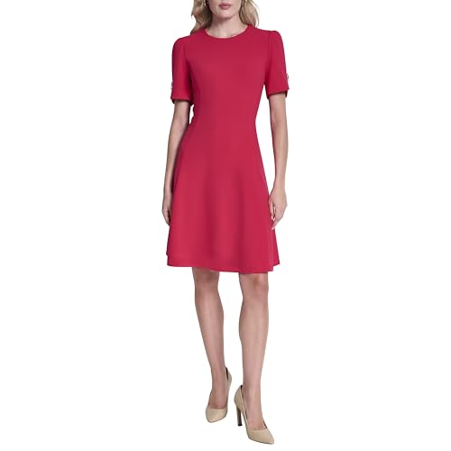 Image of DKNY Women's Button Short Sleeve Fit and Flare Dress