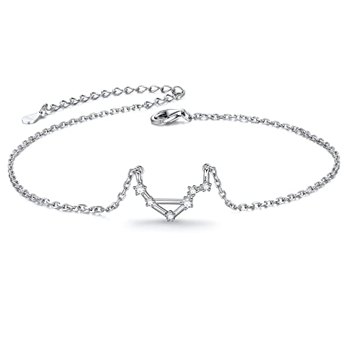 ChicSilver 12 Constellation Zodiac Anklet Sterling Silver CZ Horoscope Adjustable Bracelet for Women