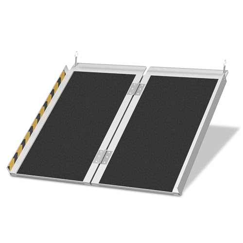 Eikuavons 61x73cm Rollstuhlrampe Belastbar bis 270KG Rollstuhlrampe mit Rutschfester Oberfläche Tragbare Rollstuhlrampe Rollstuhlklapprampe für Zuhause Stufen Treppen Türöffnung