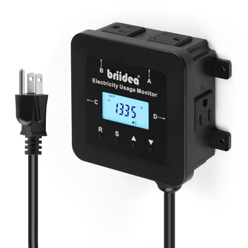 briidea Electricity Usage Monitor, 4-Outlet Power Consumption Watt Voltage Amp Meter Tester...