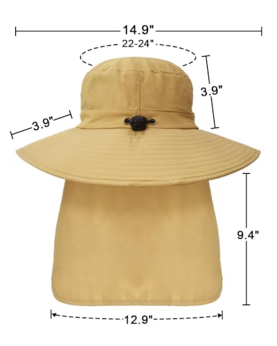 Image of Outdoor Sun Hats with Stowable Neck Flap for Men Women UPF 50+ Mesh Summer Bucket Hat Wide Brim for Fishing Safari Hiking