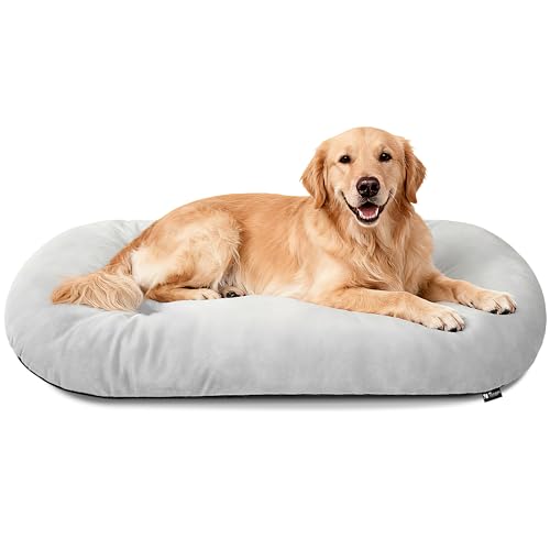 Image of Washable Oval Dog Bed for X-Large Dogs, High-Resilience,Light Gray