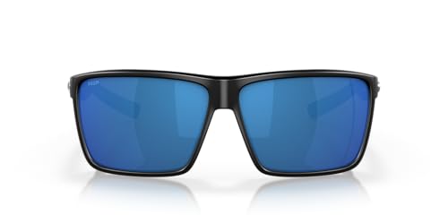 Costa Man Sunglasses Matte Black Frame, Blue Mirror Lenses, 63MM