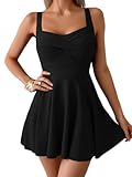 B2prity One Piece Swimdress Swimsuit for Women Tummy Control Wrap Swim Dress Modest Ruched Skirt Bathing Suit Black
