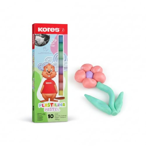 Kores - Plastilina Pastel: Pasta Modellabile in Plastilina per Bambini, Morbida e Facilmente Modellabile, Lavabile e Non Tossica, Set di 10 Colori Pastello, Bianco e Nero x 20g