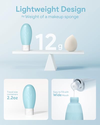 Lotour 4-Pack TSA Approved 2oz Travel Size Bottles with Labels, Leak Proof Squeezable Plastic Travel Essentials Refillable for Shampoo, Conditioner, Lotion, Liquids2