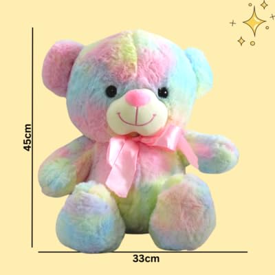 Image of Soft Plush Toy for Kids - Cute Stuffed Animal Soft Toy - Soft Cuddly Toy for Baby Boys & Girls, Return Gift & Room Decor -Rainbow Color Teddy Bear 30 cm (monu Bear Multi Colour)