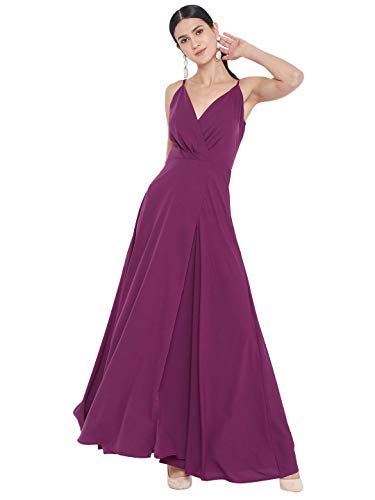 Image of Berrylush Red Solid V Neck Maxi Dress