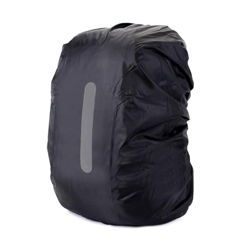 STQDEU Mochila impermeable con rayas reflectantes, cubierta impermeable para senderismo al aire libre, mochila escolar, 15 L-60 L, para senderismo, viajes (negro, 60 L)