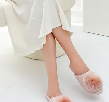 Elegant Satin Slippers for Women Indoor Outdoor Soft Cotton Slide Sandals Slip-on Shoes Trendy House Shoes with Pompom - Image 3