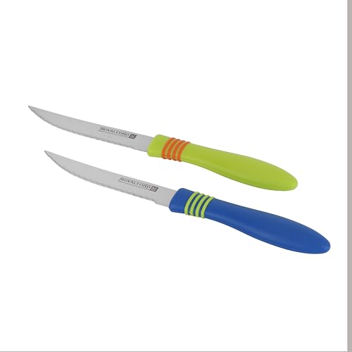 Royalford Stainless Steel Blade Fruit Knife Set (2 pc) - Stainless Steel Curved Serrated Sharp Edges - Ultra Sharp Cooking Knives Perfect for Peeling/Chopping Fruits & Vegetables