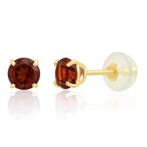14K Yellow Gold Round Garnet Earrings for Women with Push Backs | 4mm Red January Birthstone Earrings | Solid Real 14 Karat Gold Gemstone Earrings for Women by MAX + STONE 14K Yellow Gold Round Garnet Earrings for Women with Push Backs | 4mm Red January Birthstone Earrings | Solid Real 14 Karat Gold Gemstone Earrings for Women by MAX + STONE