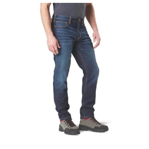 5.11 Taktiska försvarare flex smala arbetsjeans, lappfickor, anpassat midjeband, stil 74465 Dark Wash Indigo 30W / 30L