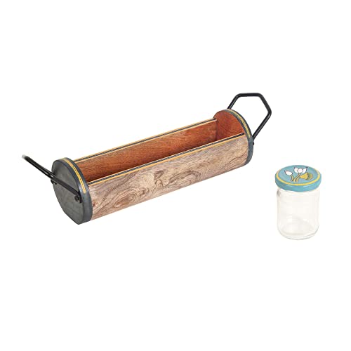 Image of AAKRITI ART CREATIONS Pichhwai Art Pickle Serving Jars and Tray | Handcrafted Glass Jars with Wooden Tray | Kitchen Storage Containers | Matte Finish Multicolor Dining Table Decor