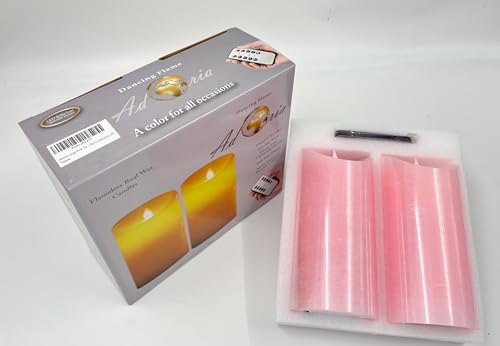 Image of Adoria Large Pink Flameless Candles Pack of 2, 7 inch Height | Pink Pillar candles set 2 Rose Scented, Home Decor, Camping, Loving