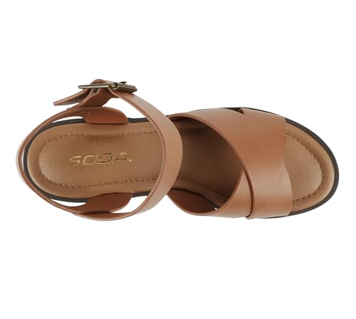 Image of Soda inchJoey inch ~ Women Open Toe Criss Cross Strap Mid Heel Sandal with Adjustable Ankle Strap