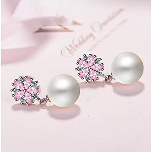 Boucles d'oreilles pétales roses en zircon cubique blanc pour femme
