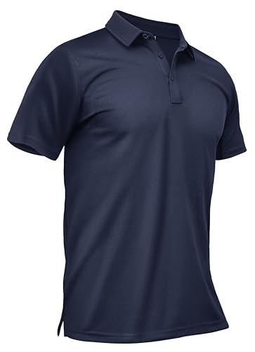 TACVASEN Polo Shirts for Men Dry Fit Short Sleeve Performance Collared Shirt Light UPF 50+ Tactical Work Golf Polos Navy, 2XL