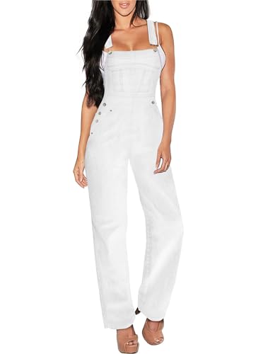 Hybrid & Company Women's Comfortable Stretch Casual Jumpsuit Denim Pants Overalls Rompers PVJ156998 WHITE M