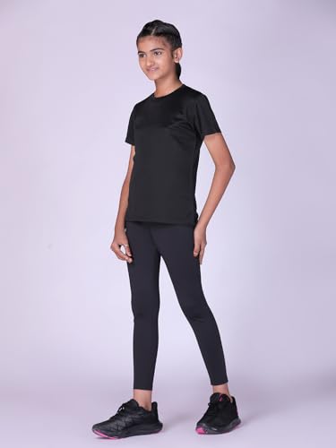 Image of Girls Active Sports Wear Solid Skinny Fit Leggings and T-shirt Polyester Set /Sets For Multi-Sports Gym Yoga Dance Gymnastics & Running(4 TO 14 YRS)