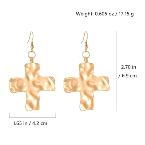 Chunky Gold Big Hammered Cross Drop Dangle Earrings for Women Trendy, Bold Thick Large Silver Cross Hook Earrings Dainty Vintage Faith Chain Jewelry4