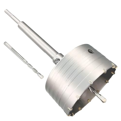 Image of 4-1 /4 inch Concrete Hole Saw, 110mm Tungsten Steel Core Bit for Cinder Block, Brick, Rock, Plank Walls for Pipes or mini Split Lines, with SDS Plus Shank and 2 Center Positioning Drill Bits.