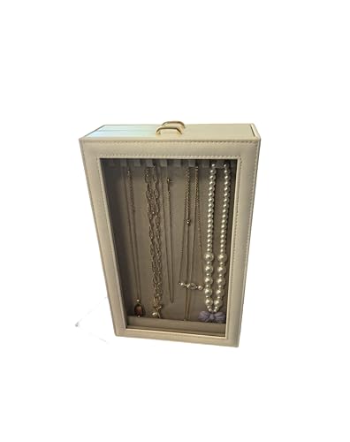 Lolalet ネックレスオーガナイザーボックス 2層ジュエリーディスプレイホルダー ネックレス用 透明窓付き吊り下げ収納ケース レディース