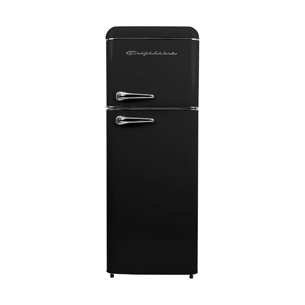 FRIGIDAIRE EFR756-BLACK EFR756, 2 Door Apartment Size Retro Refrigerator with Top Freezer, Chrome Handles, 7.5 cu ft, Black