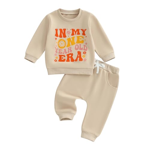 Image of WZTYYDS Baby Girl First Birthday Outfit In My One Year Old Era Sweatshirt Fall Long Sleeve 1st Birthday Shirt Pants Set