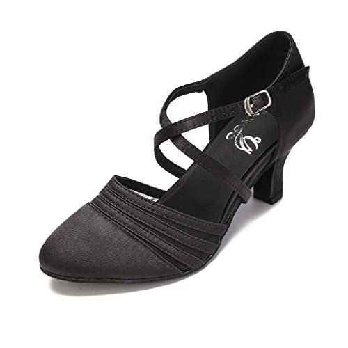 Womens Ballroom Dance Shoes for Social Beginner Salsa Latin Closed Toe Dancing shoes 2 1/2 inches Heels S12(Black,10)