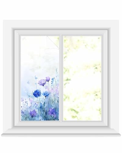Película decorativa para ventana con flores azul púrpura 19.6"x39.3" miniatura 2