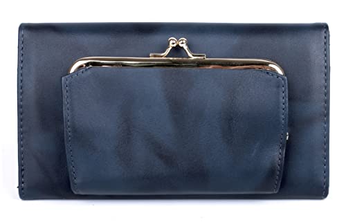 Image of Julia Buxton Heiress Leather Organizer Clutch Handbag Wallet with RFID Blocking, Navy