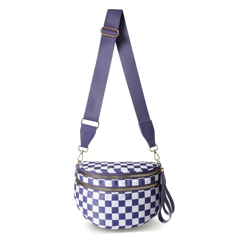 Image of Lushandy Bum Bag Women's Checkered Crossbody Bag Nylon Cross Body Bags Plaid Mom Everyday Purse for Travel