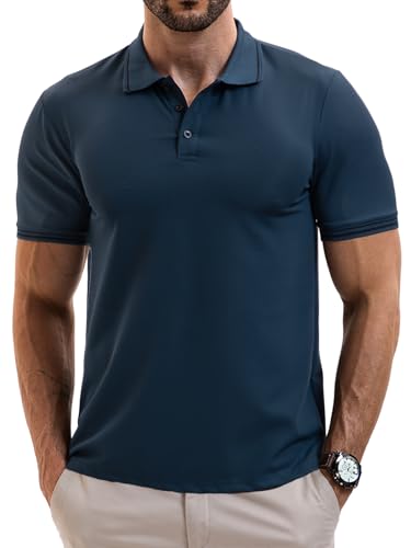 Vortewind Poloshirt Herren Kurzarm Schnelltrocknendes Atmungsaktives Polohemd Männer Elastischem Rippstrick-Bündchen Som...