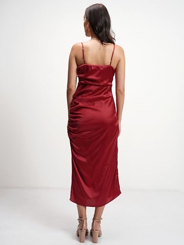 Image of Tokyo Talkies Women's Elegant Shoulder Strap Ruched Sheath Dress | Flattering Short Silhouette for a Chic Look