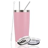 Stainless Steel Travel Tumbler, 20 Oz Insulated Tumbler with Lid Straw, Double Wall Travel Tumbler,...