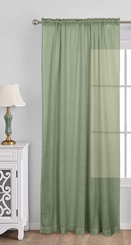 Image of THE LINEN COMPANY Cotton Linen Solid Sheer Window Curtain with Rod Pocket Design, 4 Feet Length, Lightweight Breathable Fabric, Elegant Avocado Green Color, Living Room & Bedroom Curtain, Pack of 1.