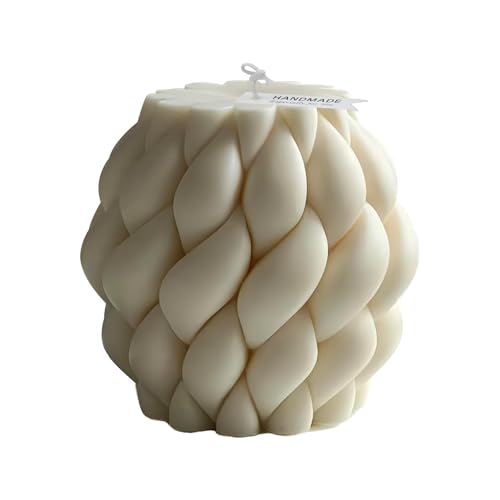 Super Large Handmade Knot Ball Candle – White Scented Soy Wax Pillar Candle, Elegant Aesthetic Décor for Women, Perfect Housewarming Gift, Home, Shelf, and Coffee Table Decoration