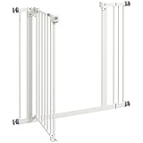 PawHut Türschutzgitter Treppenschutzgitter mit 7 cm Verlängerung Türgitter ohne Bohren mit Auto-Close Treppengitter für Breiten 74-87 cm Beidseitig Schwenkbar Metall Weiß