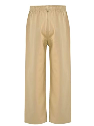 Aislor Kids Boys School Uniform Pants Elastic Waist Solid Color Straight-Leg Pants Pull On Trousers with Pockets