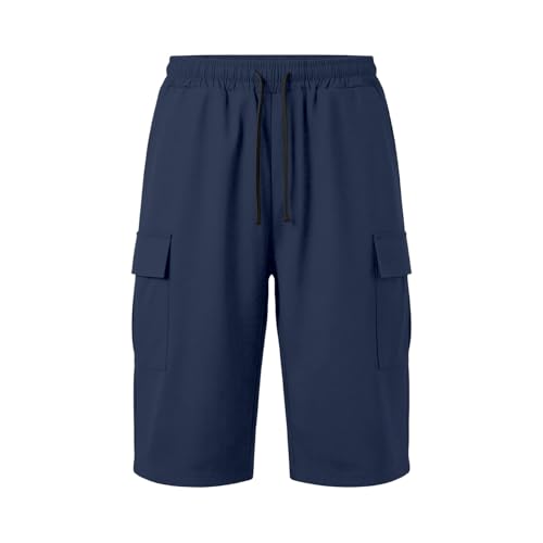 Pantalon Corto Trabajo Hombre Verano con Bolsillos Pantalones Cortos Hombre Cargo Elastico Montaña Trekking Bermudas Trabajo Talla Grande Casual Cargo Shorts Anchos (XL, Armada)